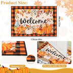SHACOS Welcome Fall Orange and White Pumpkin Door Mat 32x48 Buffalo Plaid - Image 2