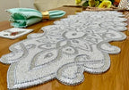 Beaded Table Runner Decorative Hand Glitz Rustic Farmhouse for Scalloped Design - 13x36 Inch - Ivory Silver - Image 3