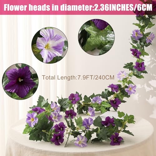 Floweroyal 6 Pack Artificial Flower Garlands 15.8FT Fake Morning Glory Vines Silk Flowers Hanging Garland Ivy for Wedding Arch Party Home Garden Wall Decor (Purple) - Image 2