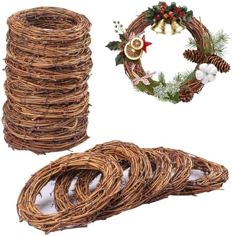 16 Pcs 6 inch Natural Grapevine Wreath Set, Hand-Woven Vine Branch Wreaths for DIY Crafts, Christmas Decorations, Home & Event Styling by KUKLIPJIM