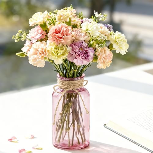 6 Pack Mason Jar Vases for Centerpieces, Pink Glass Flower Vase - Image 3