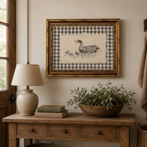 Gold Framed Duck Wall Art, Farmhouse Gingham Canvas Print, 16x12 - Image 3