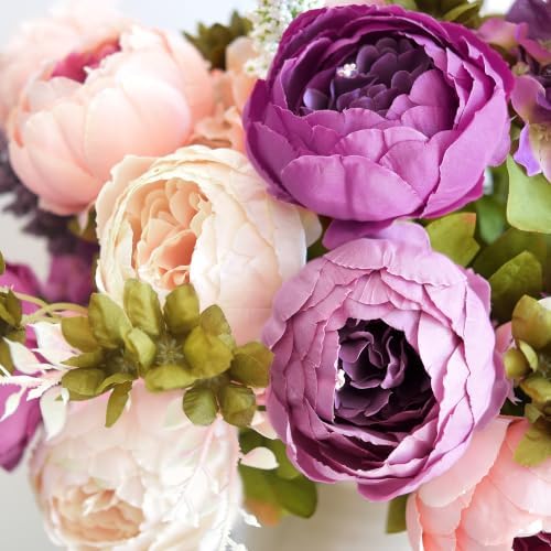 FiveSeasonStuff Mixed Blush Pink & Plum Artificial Peony Set of 2 - Image 3