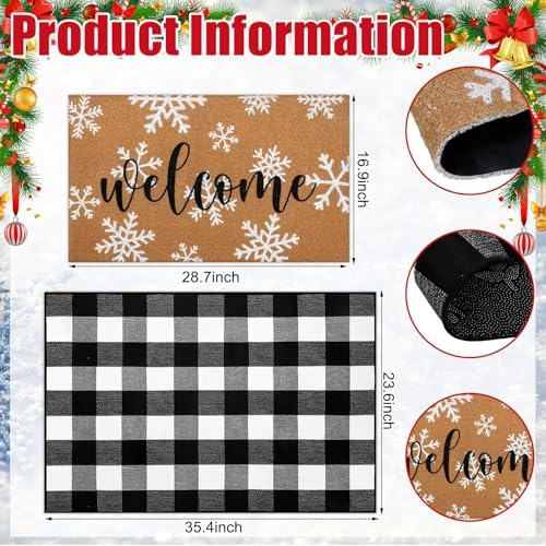 Tinideya 2 Pcs Christams Snowflake Door Mat Outdoor Winter Welcome Mat - Image 2