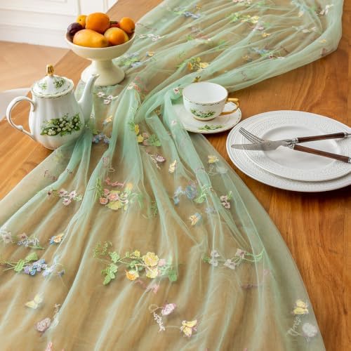 3Pcs Floral Cheesecloth Table Runner, Sage Green Table Runner 10Ft - Image 5