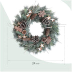 24 Inch Winter Christmas Frosted Pine Wreath for Front Door, Winter Wreath with Pine Cones Gingerbread Men Star for Indoor Outdoor, Winter Christmas Star Wreaths for Home Decor - Image 7