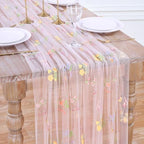 Pink Floral Gauze Table Runner 3pcs 10ft Embroidery Tulle Spring Decor by LuoluoHouse
