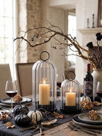 5" & 4" Metal Candle Holder with Ribbed Glass Candle Lanterns Set of 2, Vintage Windproof Hurricane Candle Holders for Pillar Candle, Decorative Table Centerpiece Patio Decor (Black) - Image 4