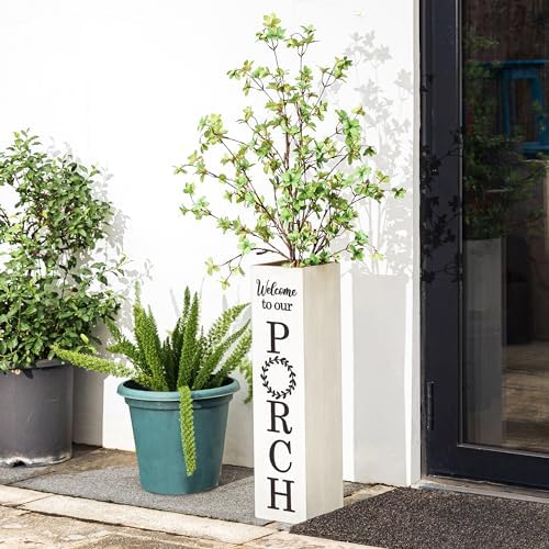 Glitzhome 30"H Wooden WELCOME Porch Sign, Double Sided Natural Welcome Rustic Porch Sign for Front Porch Decor Solid White - Image 3
