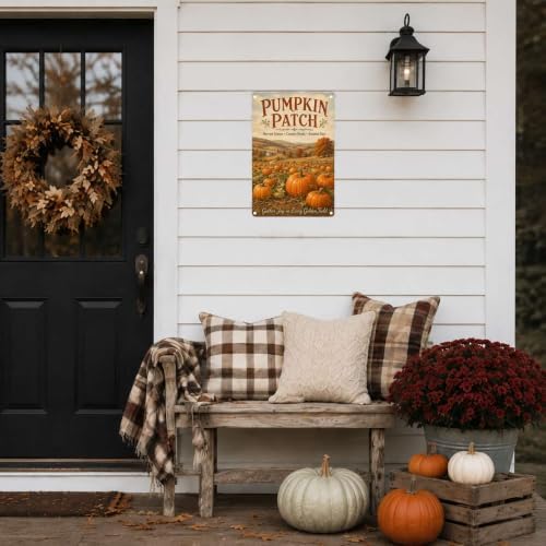 Decorative Tin Sign Vintage Metal Tin Sign Rustic Pumpkin Patch Country Farm Landscape Fall Wall Decor for Farmhouse Kitchen Porch Garden Shed 12×16 Inches with Metal Frame - Image 3
