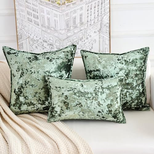 Premium Series, Crushed Velvet Throw Pillow Covers, Luxury Thick Cushion Cases for Home Decor, Olive Green, 18x18 Inch, Covers Only - Image 5