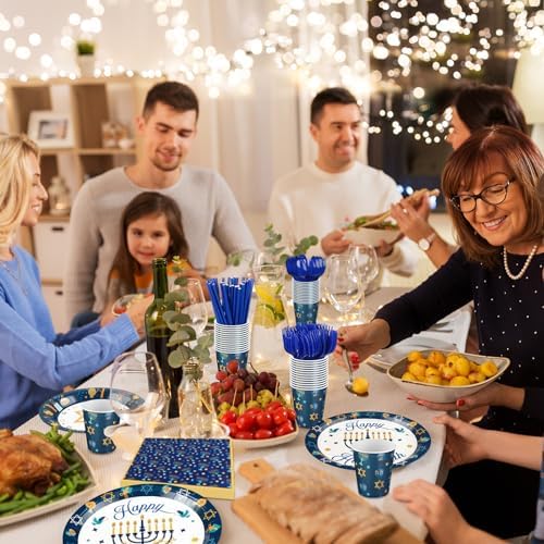 Hushee 400 Pcs Hanukkah Party Supplies Star Menorah Dreidel Tableware Set - Image 6