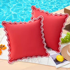 Red Scalloped Outdoor Throw Pillow Covers 18x18 Waterproof & Fade-Resistant by JOJOGOGO