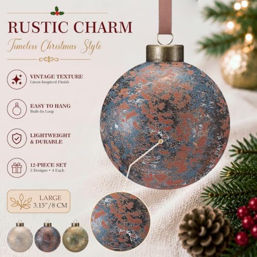 Yunlly 12 Pcs Neutral Christmas Ornament, Rusty Green Ivory Blue, 3.15'' - Image 3