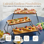 Homesphere 3 Tiered Tray Stand - Acacia Wood 3 Tier Serving Tray, Cupcake, Cake, Charcuterie Boards & Food Stand, Dessert Table Display Set, Wooden Party Serving Platters with Foldable Metal Supports - Image 5