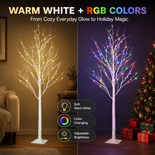 6FT Smart LED Birch Tree, App Control RGB Color Changing Light, Music Sync - Image 2