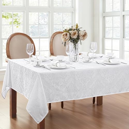 Caiden Elegance Damask Tablecloth, White - 60" W x 144" L - Image 2