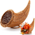 Dandat Cornucopia Basket Rattan 13.78" Horn Plenty Thanksgiving Decor by Dandat
