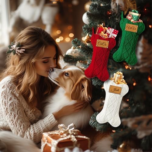 Personalized Dog Christmas Stockings, Custom Name Engraved Christmas Stockings 10 Pack, 16.9” Large Xmas Stocking for Dogs Cats Pets, Bone Shape Fireplace Hanging Holiday Xmas Party Decoration - Image 6