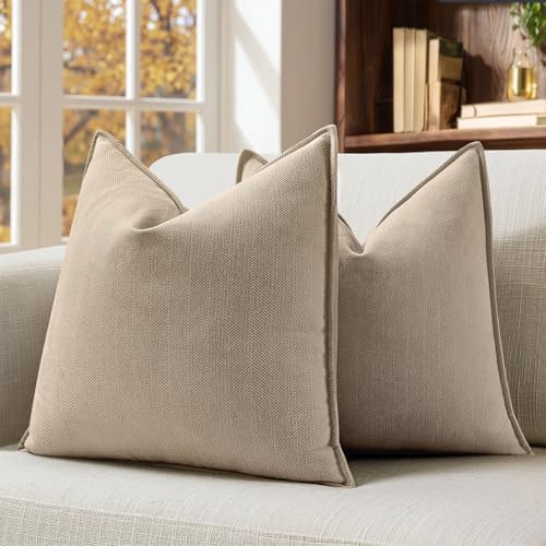 MIULEE Pack of 2 Khaki Euro Shams Chenille Pillow Covers 22x22 Inch by MIULEE