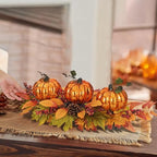 BAYN Fall Table Centerpiece with 3 Harvest Pumpkins, Lighted with Timer for Thanksgiving Table Decorations Centerpieces, Autumn Home Decor Battery Operated, 28 Inches - Image 7