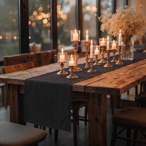100% Pure Linen Extra Long Table Runner - 14 x 108 Inch Farmhouse Dining Table Runner, Perfect for Fall, Thanksgiving, and Christmas -Athena -Black by BETRIC