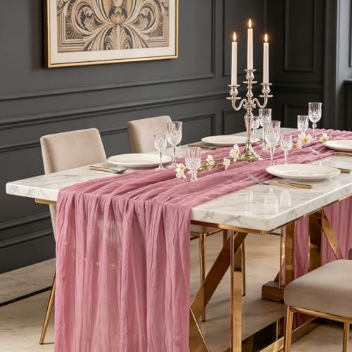 16 Pack Dusty Rose Cheesecloth Table Runner 10FT, Boho Gauze Cheese Cloth Table Runner Long Rustic Sheer Dusty Pink Table Runners for Wedding Bridal Baby Shower Birthday Party Table Decorations - Image 5