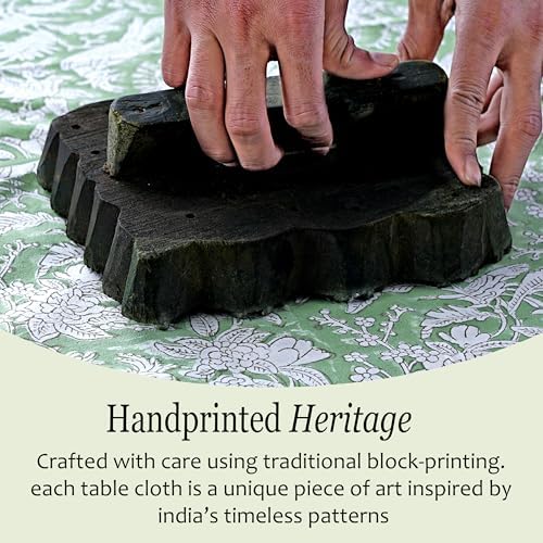 CPC Tablecloth 100% Cotton 60x90 Inch Indian Block Print Rectangle Table Cover, Washable Table Cloth for Weddings, Spring/Summer, Barbeque - Olive Green - Image 5