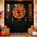 24 Inch Harvest Wreath for Front Porch, Pumpkin and Pinecone Farmhouse Decor with Maple Leaves and Hydrangeas, Rustic Artificial Autumn Wreath for Wall Window Home, Thanksgiving Fall Display - Image 5