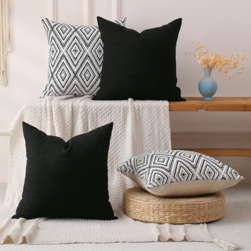 HPUK Throw Pillow Covers 18x18, 4 Pack, Black Textured Couch Pillow Covers - Image 5