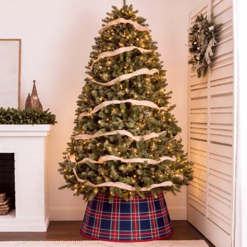 24'' Christmas Tree Collar Navy Blue Tartan Plaid Velvet Christmas Decor - Image 6