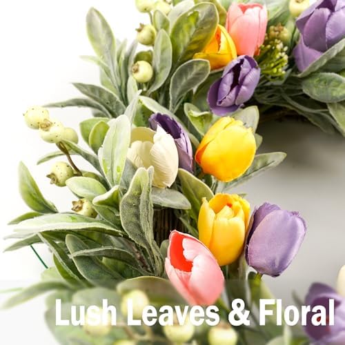 HomeKaren Tulip Spring Wreaths for Front Door 22 Inch, All Season Floral Wreath for Outdoor Indoor Flower, Easter Door Wreath for Spring Summer Easter Home Decor - Image 3