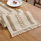 Niviy Boho Table Runner with Tassels 12 x 120 Inches Long, Cream & Brown Rustic Farmhouse Table Runner with Tassels for Home Kitchen Holiday Party and Wedding Decor Runner by Niviy