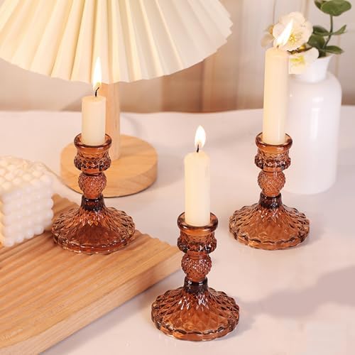 12Pcs Amber Candlestick Holders Set- 4" H Taper Candle Holders Bulk, Glass Candle Holders for Wedding, Party, Fall Dinner Table Centerpieces, Festival Gifts & Windowsill Decor - Image 3