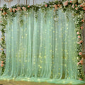 10x10ft Olive Green Tulle Backdrop Curtain with Lights String for Parites, Sheer Photo Backdrop Curtains for Wedding Baby Shower Birthday Party St. Patrick's Day Photo Shoot Background Decorations by Partisky
