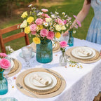 Handmade Round Boho Placemats Set of 6 | Natural Woven & Polyester Braided Combo Table Mats | 12-Piece Versatile Place Mats | Simple Rustic Farmhouse Style Dining Table Decor, Beige - Image 2