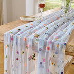 BINBE 6pcs Daisy Spring Table Runner Embroidery Gauze 10FT Florals Seasonal Tulle Holiday Birthday Kitchen Dining Table Decor for Home Party Blue by BINBE
