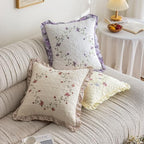 vctops Set of 2 Cotton Quilted Embroidered Decorative Square Throw Pillow Covers with Scalloped Floral Soft Cushion Case for Couch Sofa Bed (Flower E,18"x18") - Image 6
