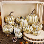 winemana 12 Pcs Pumpkin Fall Decorations, Golden Artificial Pumpkins - Image 5