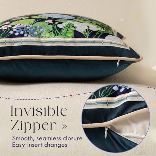 Vintage Navy Blue Floral Pillow Cover 18x18, Hydrangea - Image 5