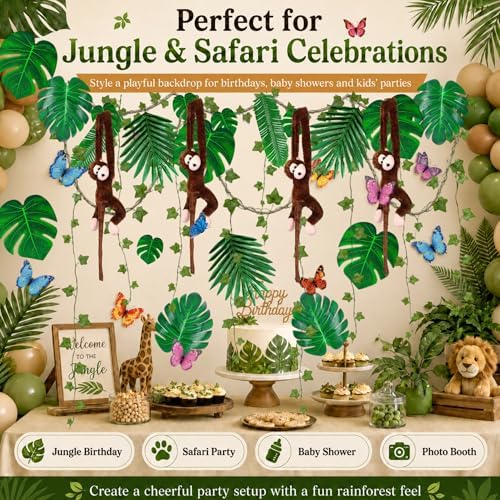 72PCS Jungle Theme Decorations Kit, 20ft with Hanging Monkeys - Image 7