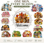 16 Pcs Interchangeable Welcome Sign for Front Door, 12 Inch Seasonal Wooden Door Hanger With 16 Magnetic Icons, Wooden Welcome Signs for Front Door for Holidays and Year Round Home Decor (12set) - Image 2