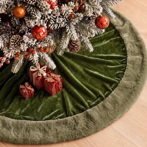 Skylety 48" Velvet Christmas Tree Skirt with Faux Fur Trim,Dark Green by Skylety