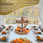2 Tiered Tray Stand [Includes 3 Changeable Handles] - Rustic Cupcake Stand, Coffee Table Tiered Serving Tray for Kitchen Counter, Stunning Rustic Home Decor, Display Fruits, Plants, Candles (Brown) - Image 6