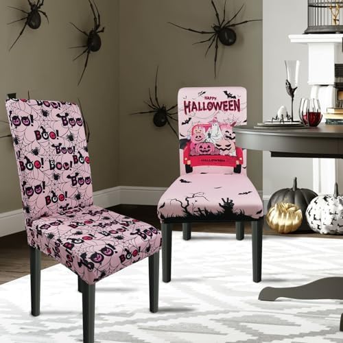 Halloween Chair Covers Set of 4 Ghost Dining Chair Covers for Party Kitchen Removable Seat Cover for Chairs Halloween Decorations Indoor - Image 2