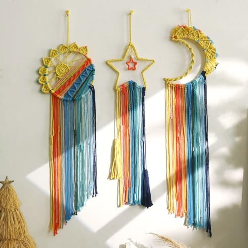 Artilady Macrame Wall Hanging Tapestry, 3 Pakc Boho Sun Dream Catcher Decor by Artilady