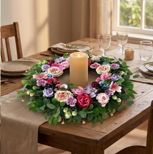 Artificial Spring Wreath for Front Door, Floral Wreath with Eucalyptus & Berries, Easter Wreath & Summer Wreaths for Front Door, Year Round Spring Door Wreath for Home Wall Decor - Image 2