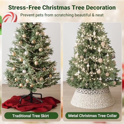 ELYKEN 28 Inch Woven Rattan Christmas Tree Collar, Stylish Seagrass & Water Hyacinth 5-Piece Xmas Tree Skirt for Artificial Trees, Wicker Tree Base Cover with Cord Cut-Out for Home Decor - Image 5
