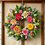 24 Inch Spring Summer Wreath for Front Door - Artificial Floral Wreath with Roses, Dahlia and Tulip Flowers and Green Leaves, Farmhouse All Season Home Decor for Indoor Outdoor Wall Porch by MEETYEHUA