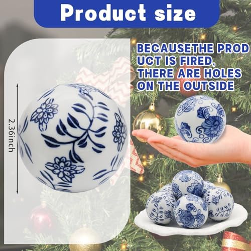 6PC Balls Ceramic - Decorative Blue Balls for Centerpiece Bowls, Tray Bowls, and Baskets. Ideal as Decorative Gifts for vases, Dining Tables, Christmas, Halloween and Wedding Party(C) - Image 2